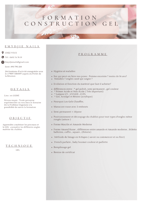 Formation construction gel en ligne + 1 journée en  présentiel  (débutant ou remise a niveau ) 