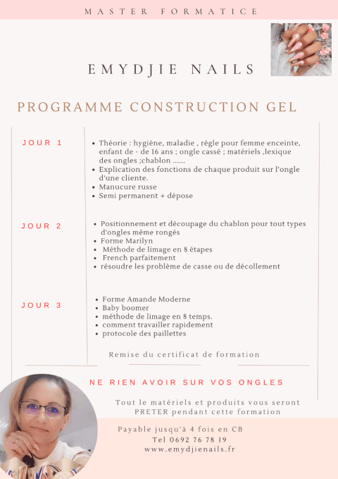 Formation construction gel  = 3  journée en  présentiel  (débutant ou remise a niveau ) 